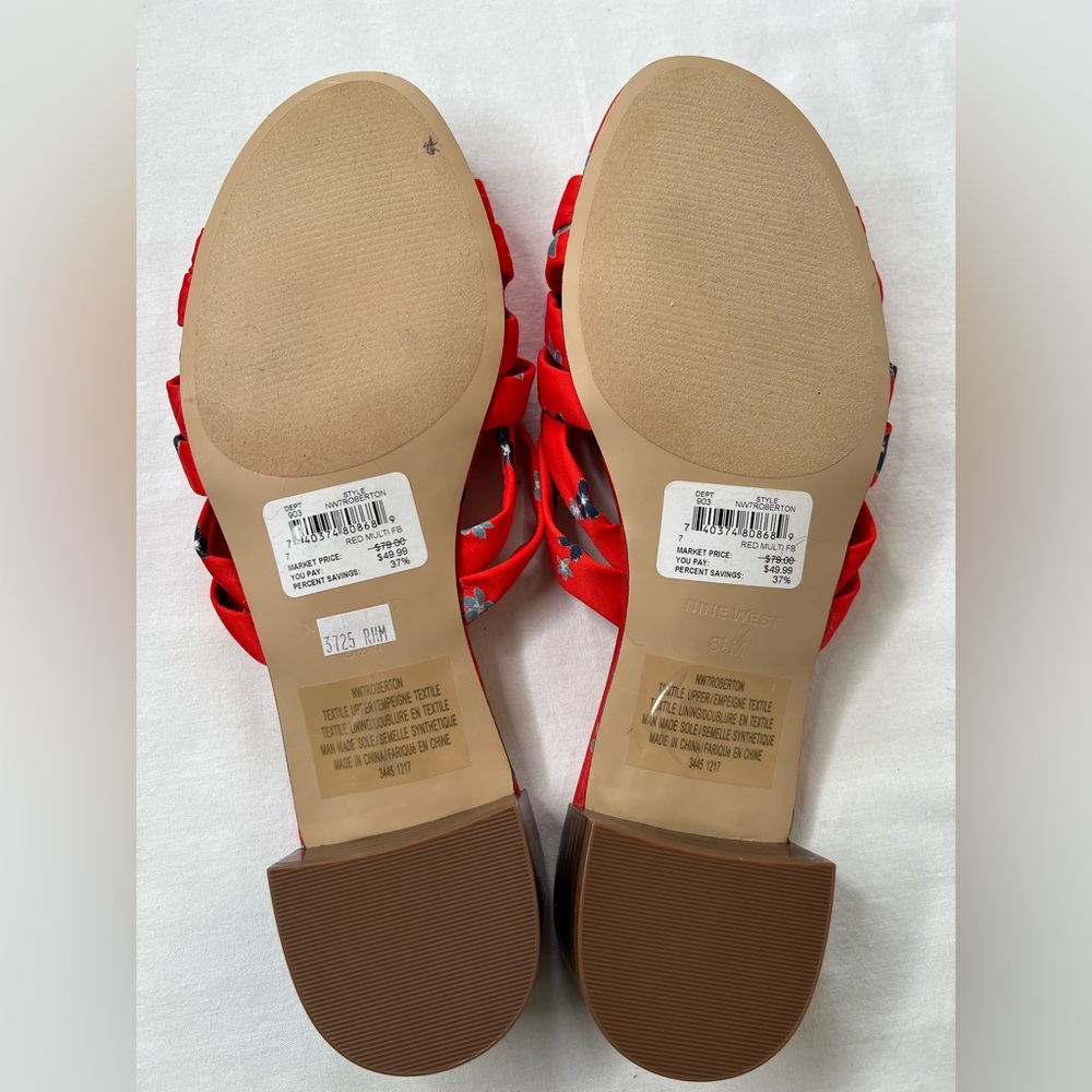 Nine West Red Floral Robertson Slide Sandal,  Sz 8.5, NWT - Picture 6 of 7